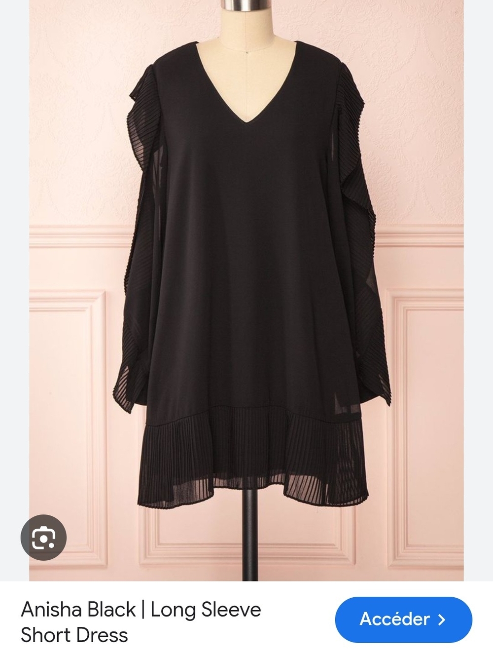 Love Riche Black V-Neck Pleated Long Sleeve Dress